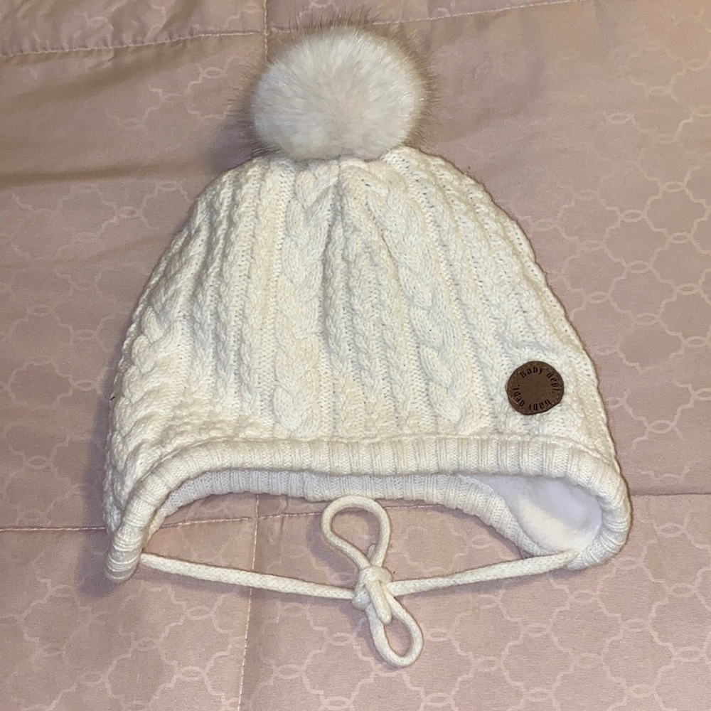 COPY - Cream Pom Pom knitted hat fleece lining